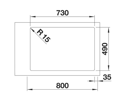 Technische Zeichnung eines Spülbeckens mit Maßen.