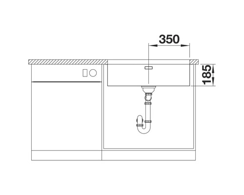 Zeichnung einer Küchenspüle mit den Maßen 350 x 185 Millimeter