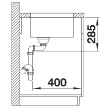 Technische Zeichnung eines Spültischunterschranks mit Maßangaben