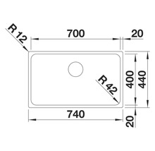 Zeichnung einer Spüle mit Maßangaben