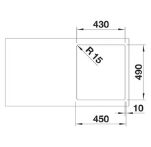 Zeichnung einer Spüle mit Maßangaben