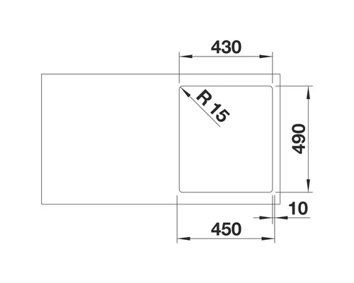 Zeichnung einer Spüle mit Maßangaben