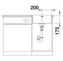 Technische Zeichnung einer Küchenspüle mit Maßangaben 200 und 175.