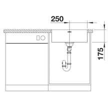 Technische Zeichnung eines Spülbeckens mit Abmessungen 250 und 175