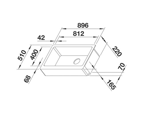 Technische Zeichnung einer Spüle mit Maßangaben