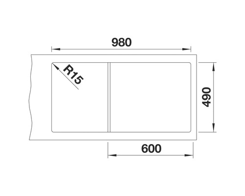 Technische Zeichnung einer Spüle mit Maßen