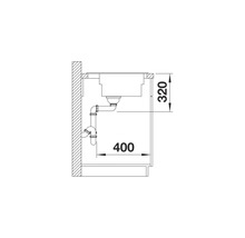 Technische Zeichnung eines Spülbeckens mit Maßangaben.