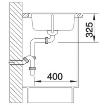Technische Zeichnung eines Spülbeckens mit Maßangaben