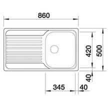 Zeichnung einer Spüle mit den Maßen 860 x 500 Millimeter.