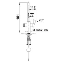 Technische Zeichnung einer Küchenarmatur mit Maßen
