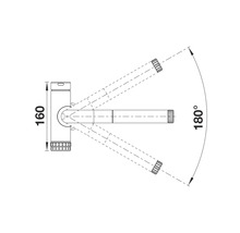 Technische Zeichnung einer Armatur mit Maßangabe 160 und einem Schwenkbereich von 180 Grad.