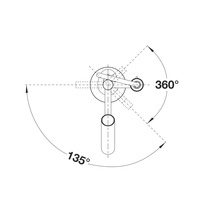 Technische Zeichnung eines Wasserhahn mit 360 und 135 Grad Angaben.