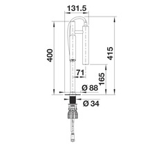 Maßzeichnung einer Küchenarmatur mit Höhen- und Durchmesserangaben