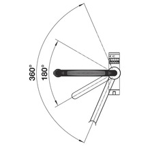 Illustration des Schwenkbereichs eines Siphons von 180 Grad bis 360 Grad.