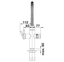 Technische Zeichnung einer Küchenarmatur mit Maßangaben