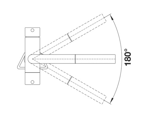 Illustration eines Metallbauteils mit einem Schwenkbereich von 180 Grad