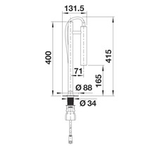 Technische Zeichnung einer Küchenarmatur mit Maßangaben