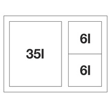 Spülenplan mit einem 35 Liter Becken und zwei 6 Liter Becken