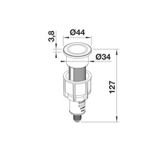 Technische Zeichnung eines Spültischablaufs mit Maßangaben