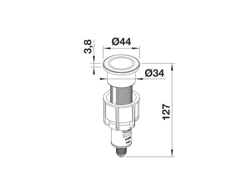 Technische Zeichnung eines Spültischablaufs mit Maßangaben