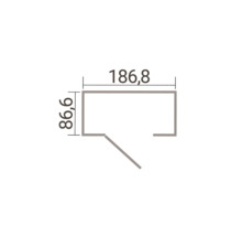Maßzeichnung mit den Abmessungen 186,8 mal 86,6 und einer Türöffnung.