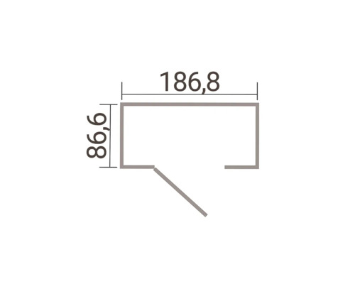 Grundrisszeichnung mit den Maßen 186,8 mal 86,6.