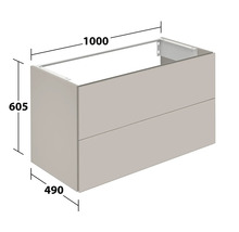Waschtischunterschrank mit zwei Schubladen und Größenangaben
