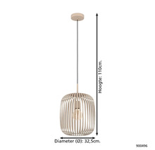 Hängelampe mit Holzrippendesign, Durchmesser 32,5 cm, Höhe 110 cm