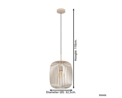 Hängelampe mit Holzrippendesign, Durchmesser 32,5 cm, Höhe 110 cm