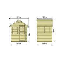 Maße des Gartenhauses als technische Zeichnung dargestellt.