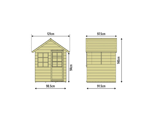 Maße des Gartenhauses als technische Zeichnung dargestellt.