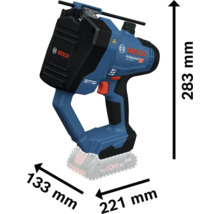 Bosch Professional GGC 18V-12 Akku-Werkzeug mit Bosch Logo: Höhe 283 Millimeter, Länge 221 Millimeter, Breite 133 Millimeter.