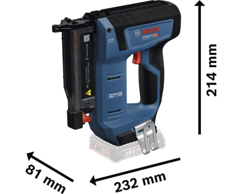 Bosch Akku-Pinnagler Professional GNH 18V-35, Höhe 214 Millimeter, Länge 232 Millimeter, Breite 81 Millimeter.