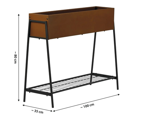 Rechteckiger Pflanzkasten aus Metall mit Ablage, circa 80 x 100 x 35 cm
