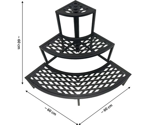 Dreistufiges Eckregal aus Metall, circa 60 cm hoch