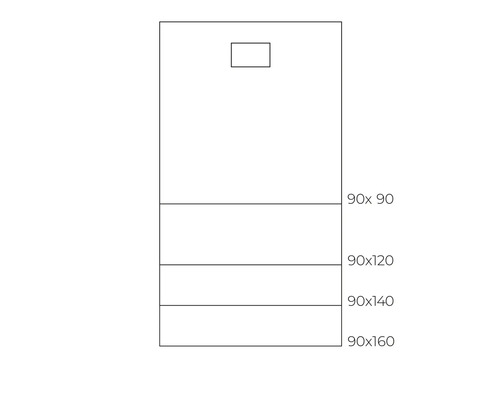 Verschiedene Duschkabinen Größen: 90x90, 90x120, 90x140, 90x160 Zentimeter