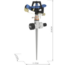 Gartensprenger mit Erdspieß und Angaben zur Größe