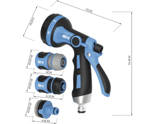 For Q Spritzpistole mit Maßen