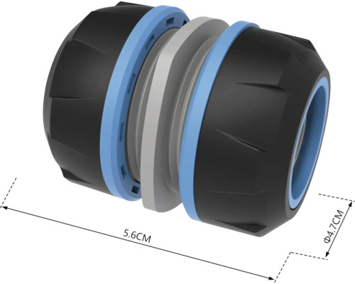 Rohrverbinder mit den Maßen 5,6 cm Länge und 4,7 cm Durchmesser