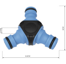Gartenschlauchverbinder Y-Stück mit den Maßen 6 x 6,6 x 2,2 cm