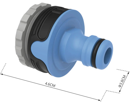 Gartenschlauchkupplung mit den Maßen 4,6 cm Länge und 3,8 cm Durchmesser