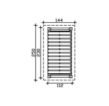 Technische Zeichnung eines Holzrosts mit den Maßen 250 x 144 Millimeter