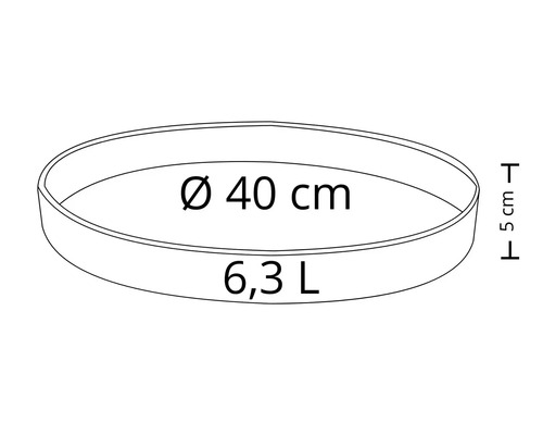 Runde Pflanzschale mit 40 Zentimeter Durchmesser und einem Volumen von 6,3 Liter.
