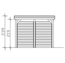 Technische Zeichnung eines Gerätehauses mit den Maßen 239 mal 219 Zentimeter.