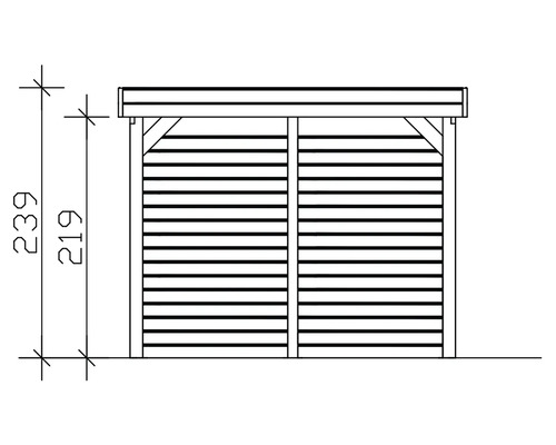 Technische Zeichnung eines Gerätehauses mit Höhenangabe