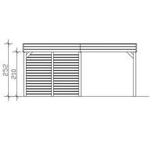 Technische Zeichnung einer Holzgarage mit seitlicher Wand