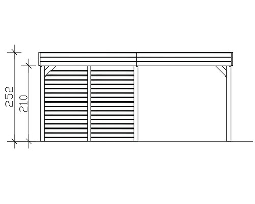 Technische Zeichnung einer Holzgarage mit seitlicher Wand