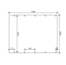 Technische Zeichnung mit Maßangaben für ein rechteckiges Objekt