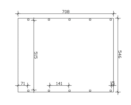 Technische Zeichnung mit Maßangaben für ein rechteckiges Objekt