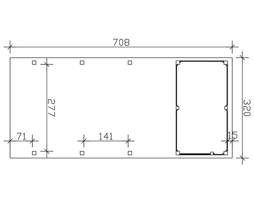 Technische Zeichnung mit Maßangaben 708, 277, 320, 71, 141 und 15